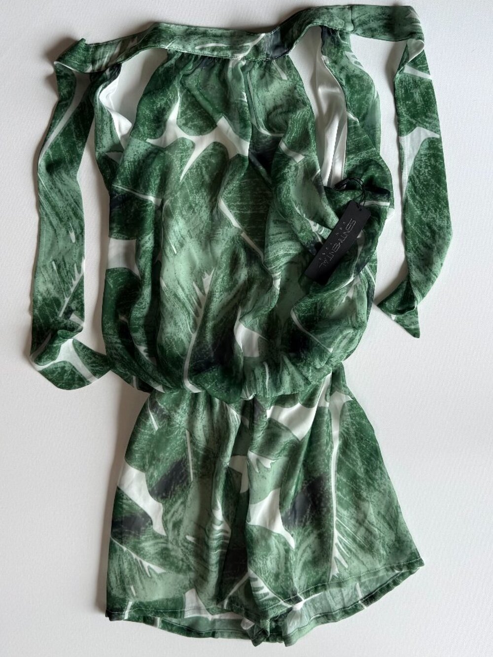 Sentimental Tropical Palm Print Halter Romper - NWT